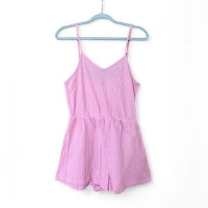 SHEIN Pink Waffle Knit Romper M | Y2K Soft Girl Coquette Cami Loungecore